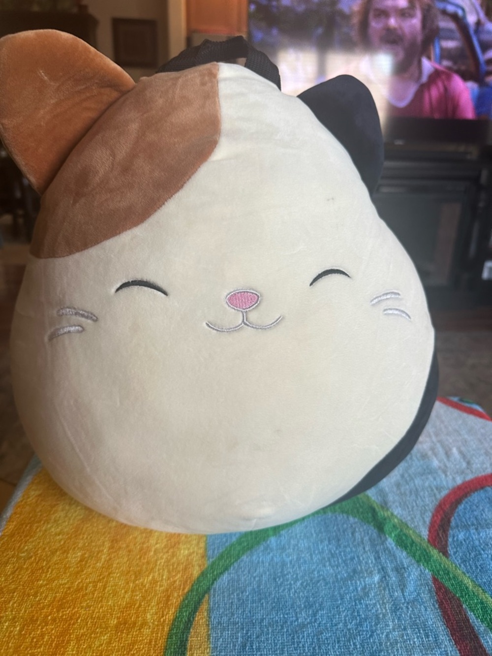 Squishmallows Calico Cat Plush - Cream, Brown & Black. Backpack